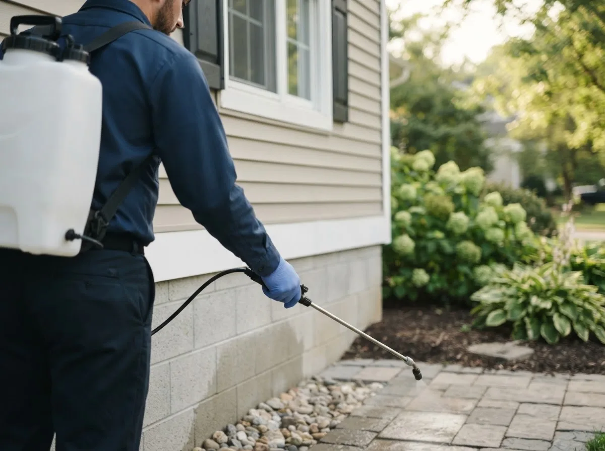 Pest control technician inspecting a home in Lancaster, NY